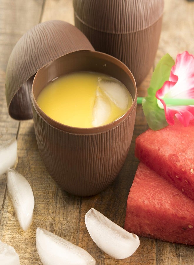 PREXTEX Coconut Cups with Flower Straws & Twist Close Lids (18 Pack, 16oz) for Luau Party Decorations, Pool Parties, Tropical Tiki Parties, Summer, Hawaiian Themed Party Decorations - Image 3
